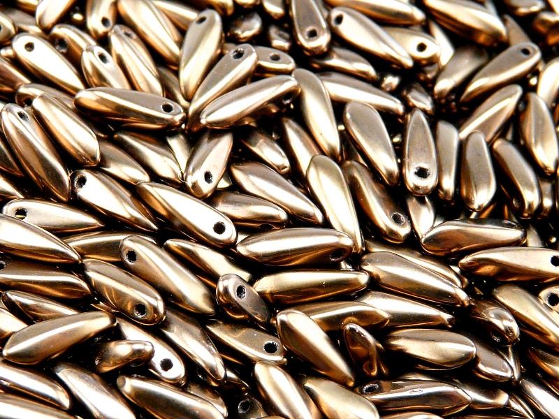 50 pcs Dagger Small Pressed Beads, 3x10mm, Jet Bronze Luster, Czech Glass