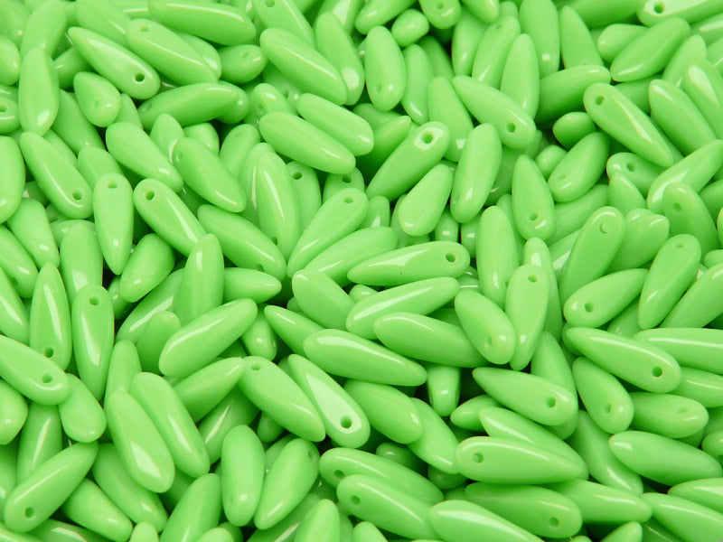 50 pcs Dagger Small Pressed Beads, 3x10mm, Opaque Light Green, Czech Glass