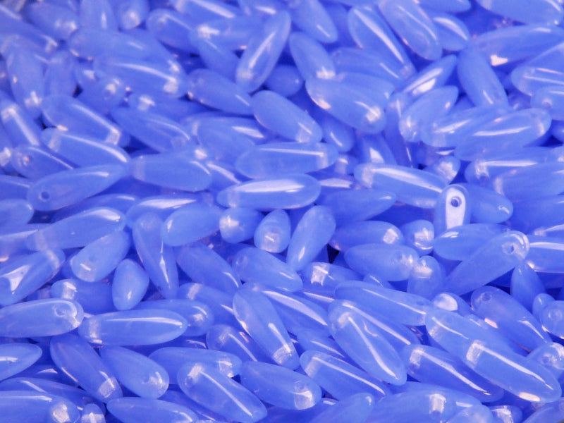 50 pcs Dagger Small Pressed Beads, 3x10mm, Sapphire Opal, Czech Glass
