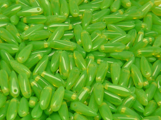 50 pcs Dagger Small Pressed Beads, 3x10mm, Green Opal, Czech Glass