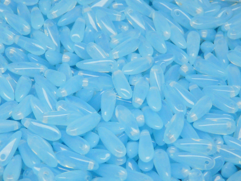 50 pcs Dagger Small Pressed Beads, 3x10mm, Aqua Opal, Czech Glass