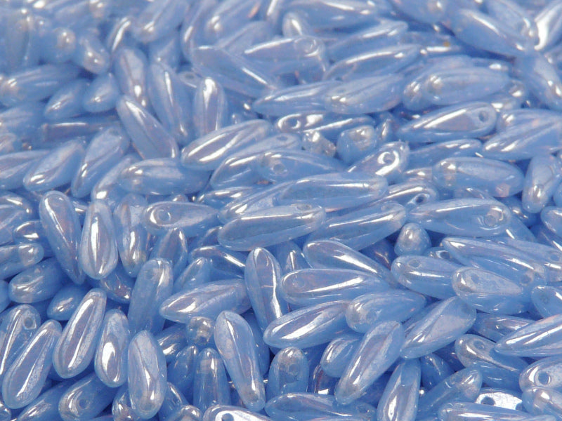 50 pcs Dagger Small Pressed Beads, 3x10mm, Sapphire Opal White Luster, Czech Glass