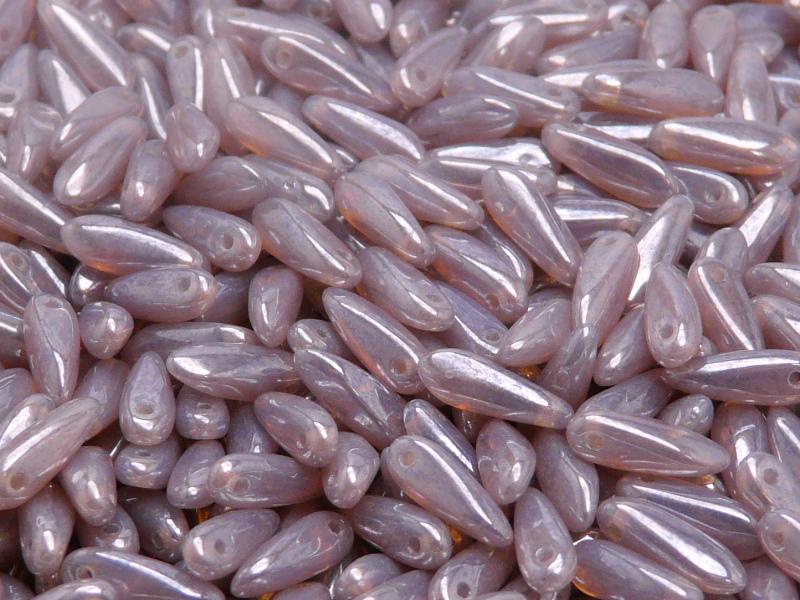 50 pcs Dagger Small Pressed Beads, 3x10mm, Violet Opal White Luster, Czech Glass