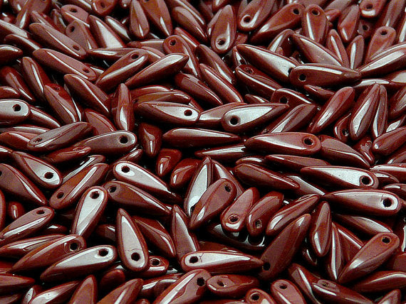 50 pcs Dagger Small Pressed Beads, 3x10mm, Opaque Brown, Czech Glass