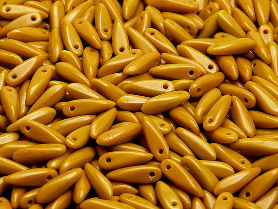 50 pcs Dagger Small Pressed Beads, 3x10mm, Opaque Light Brown, Czech Glass