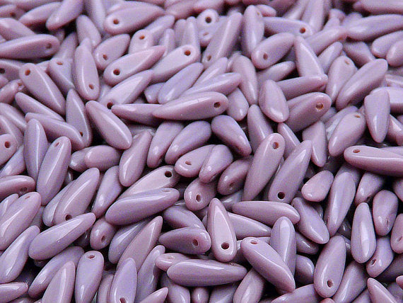50 pcs Dagger Small Pressed Beads, 3x10mm, Opaque Violet, Czech Glass
