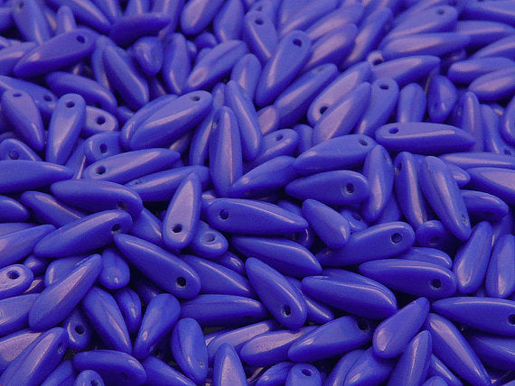 50 pcs Dagger Small Pressed Beads, 3x10mm, Opaque Blue, Czech Glass