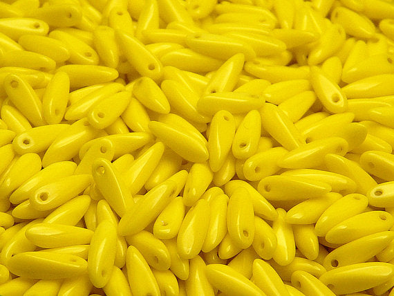 50 pcs Dagger Small Pressed Beads, 3x10mm, Lemon (Opaque Yellow), Czech Glass