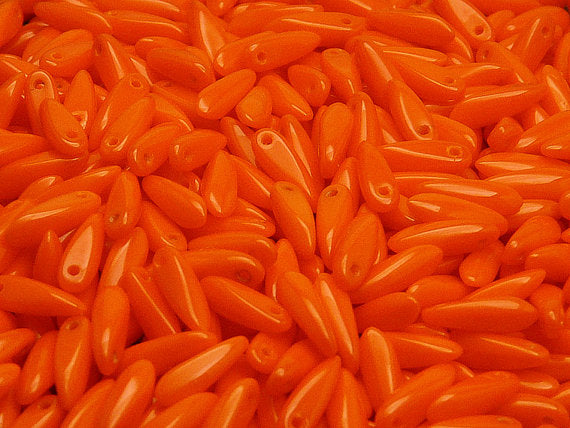 50 pcs Dagger Small Pressed Beads, 3x10mm, Opaque Orange, Czech Glass