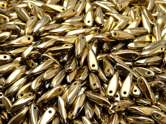 50 pcs Dagger Small Pressed Beads, 3x10mm, Crystal Full Amber, Czech Glass