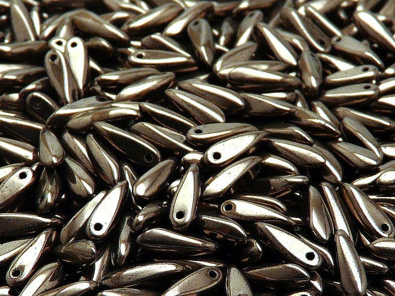 50 pcs Dagger Small Pressed Beads, 3x10mm, Jet Copper Luster, Czech Glass