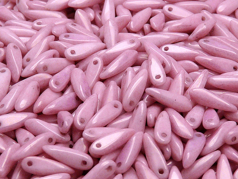 50 pcs Dagger Small Pressed Beads, 3x10mm, Chalk Lila Luster, Czech Glass