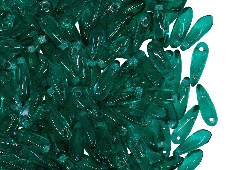 Dagger Beads 3x10 mm, Transparent Teal Green, Czech Glass