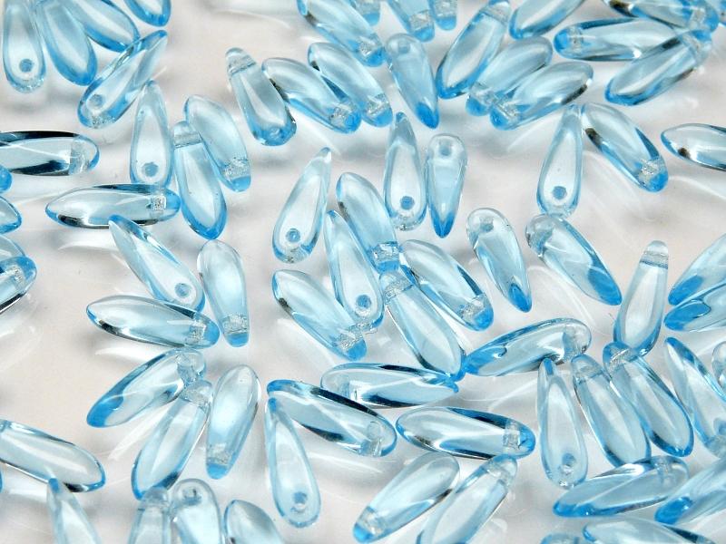 50 pcs Dagger Small Pressed Beads, 3x10mm, Aqua Transparent, Czech Glass