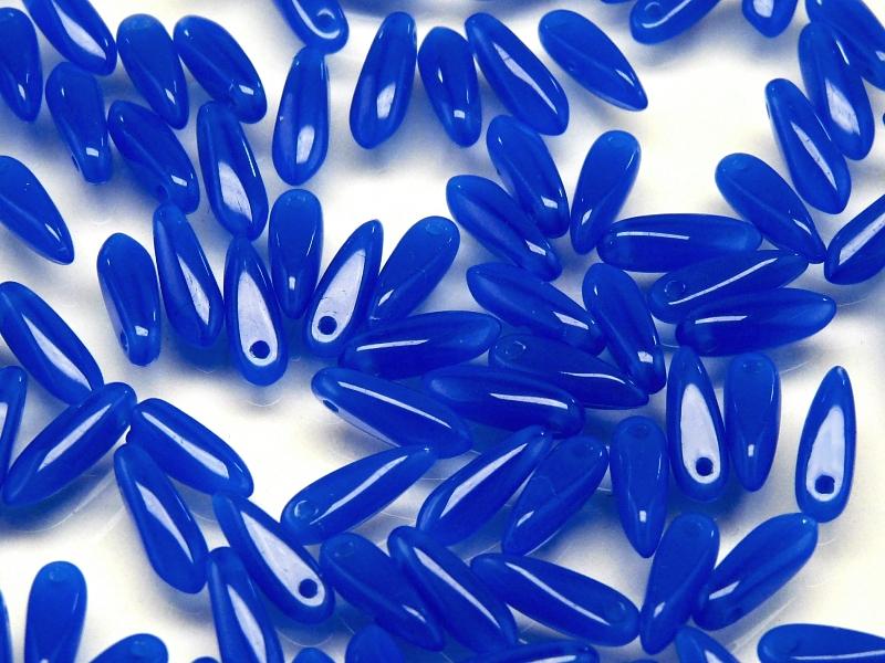 50 pcs Dagger Small Pressed Beads, 3x10mm, Aqua Alabaster Luster, Czech Glass