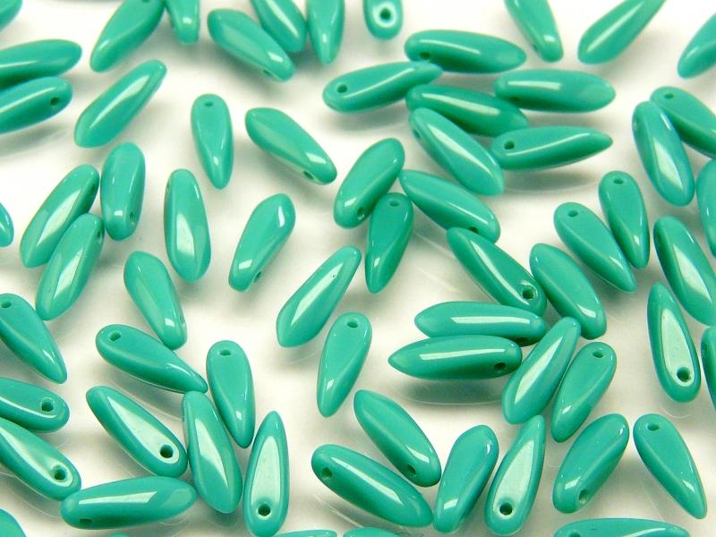 50 pcs Dagger Small Pressed Beads, 3x10mm, Deep Turquoise Luster, Czech Glass