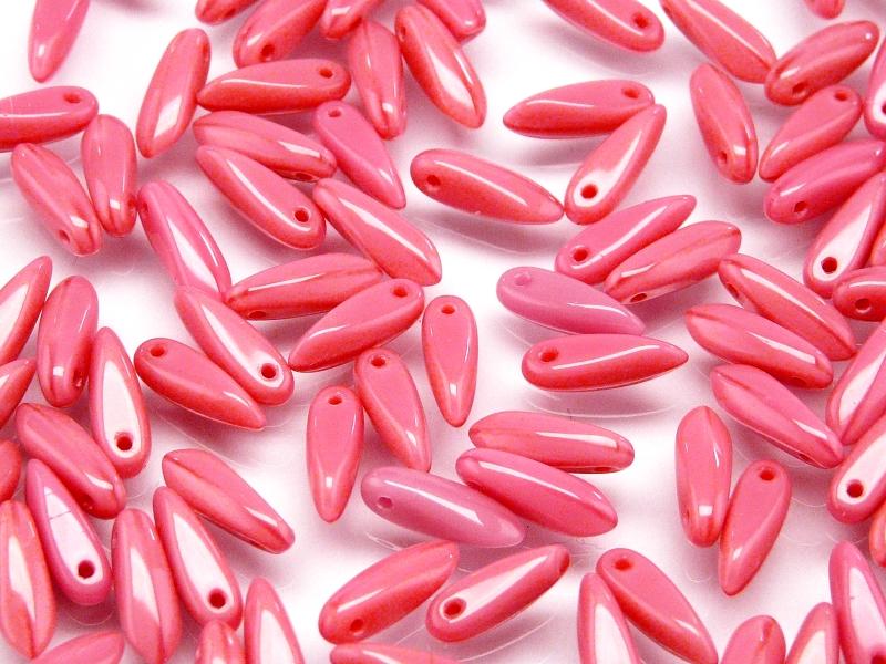 50 pcs Dagger Small Pressed Beads, 3x10mm, Deep Pink Luster, Czech Glass