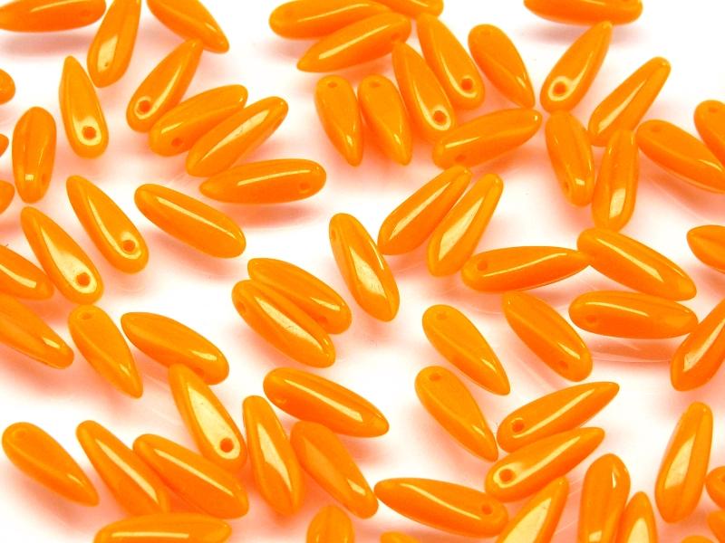 50 pcs Dagger Small Pressed Beads, 3x10mm, Deep Orange Luster, Czech Glass
