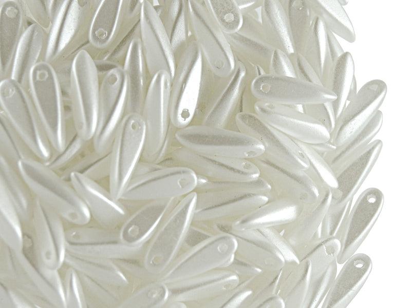 50 pcs Dagger Small Pressed Beads, 3x10mm, Pastel White, Czech Glass