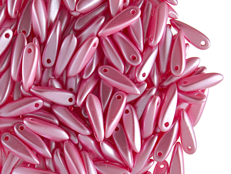 50 pcs Dagger Small Pressed Beads, 3x10mm, Pastel Pink, Czech Glass