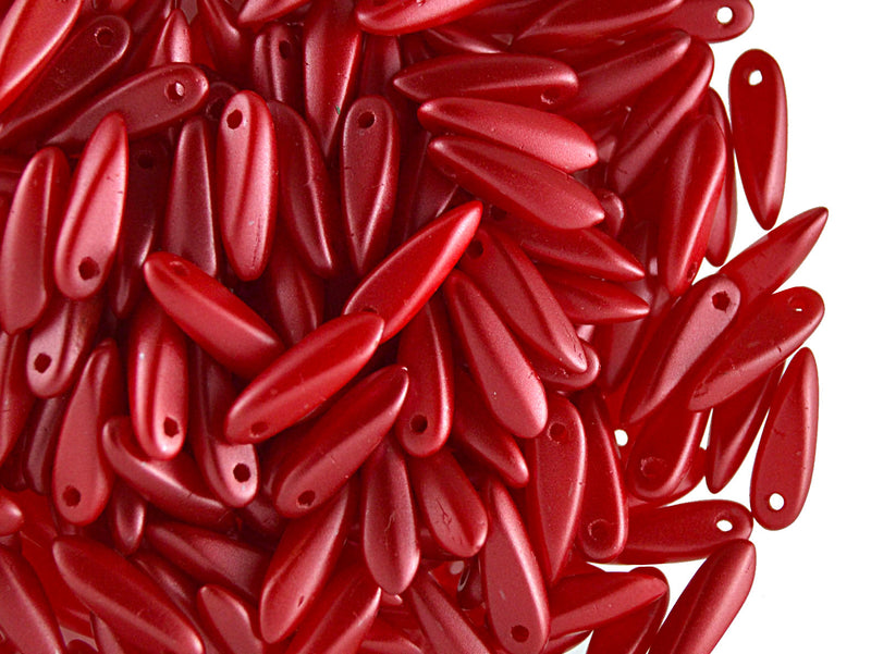 50 pcs Dagger Small Pressed Beads, 3x10mm, Pastel Coral Red, Czech Glass