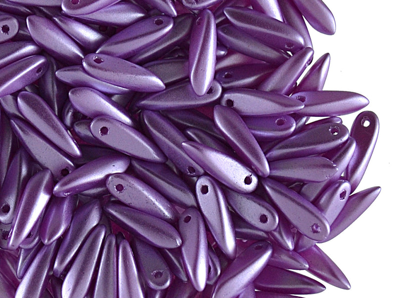 50 pcs Dagger Small Pressed Beads, 3x10mm, Pastel Dark Lilac, Czech Glass
