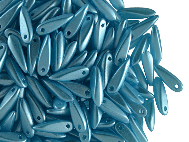 50 pcs Dagger Small Pressed Beads, 3x10mm, Pastel Aqua, Czech Glass