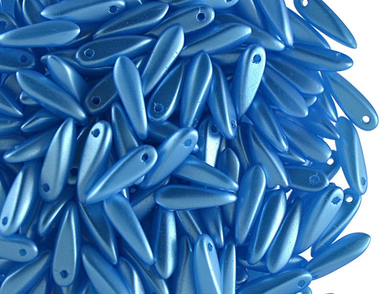 50 pcs Dagger Small Pressed Beads, 3x10mm, Pastel Turquoise Blue, Czech Glass