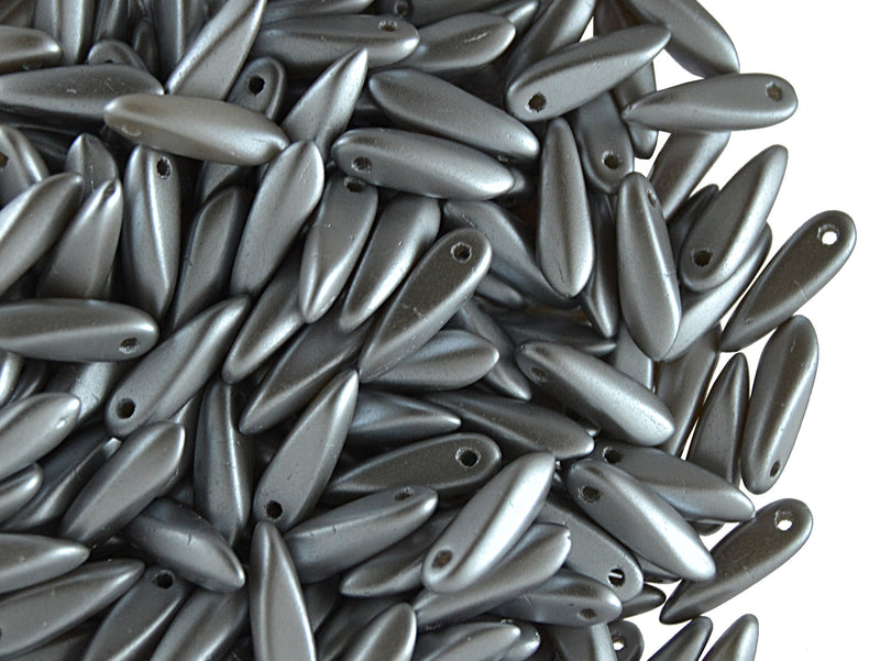 50 pcs Dagger Small Pressed Beads, 3x10mm, Pastel Light Gray, Czech Glass