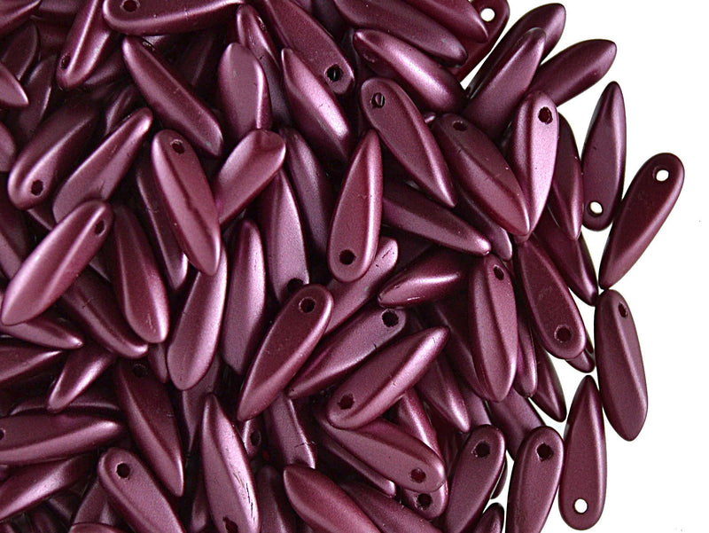 50 pcs Dagger Small Pressed Beads, 3x10mm, Pastel Burgundy, Czech Glass