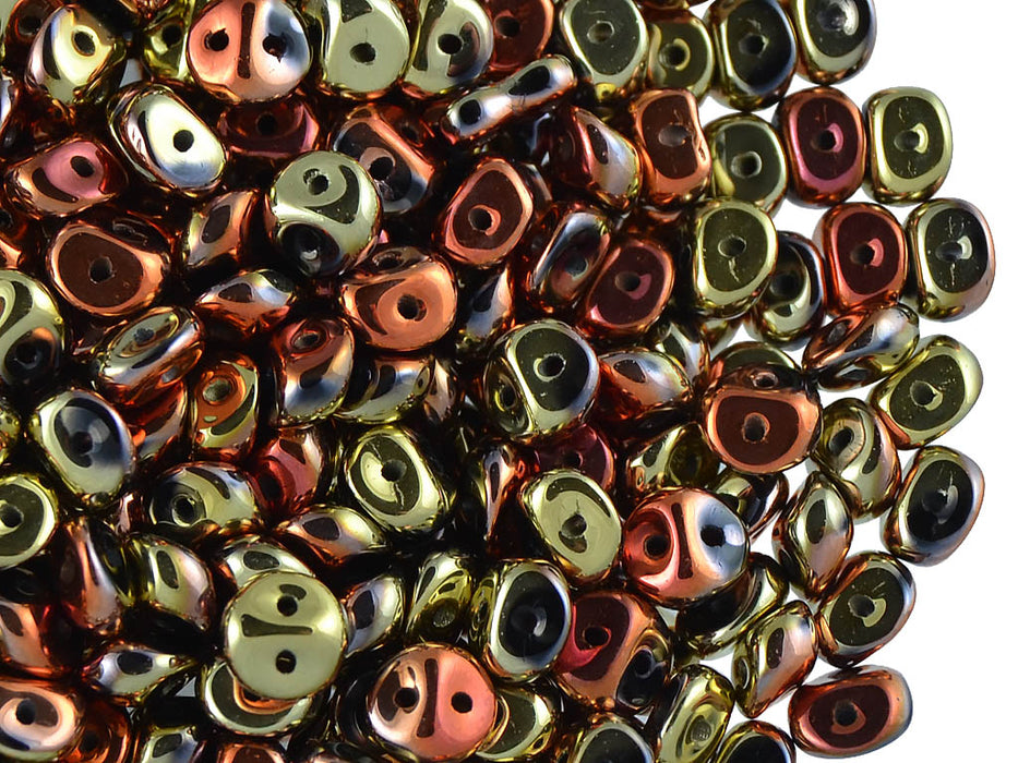 50 pcs 2-hole Es O® Beads ESTRELA, 5mm, Jet California Gold Rush, Czech Glass