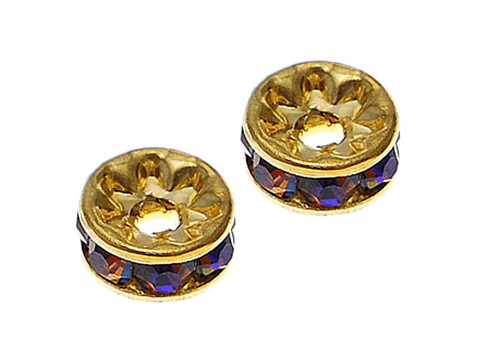 1 pc Rondelle, 7mm, Blue Rainbow Gold Plated