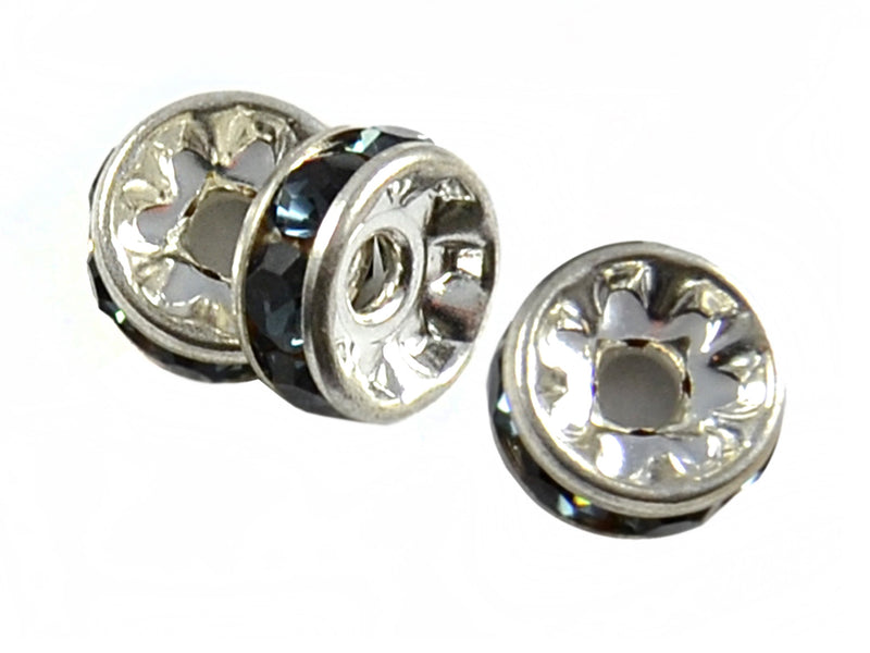 1 pc Rondelle, 8mm, Dark Blue Silver Plated