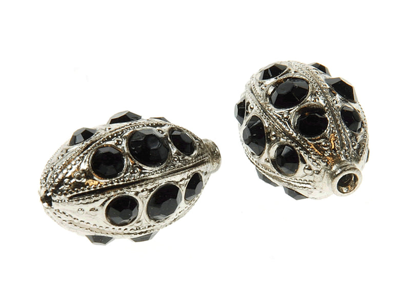 1 pc Rhinestone Bead, 18.8x11.7mm, Jet Black Platinum Plated
