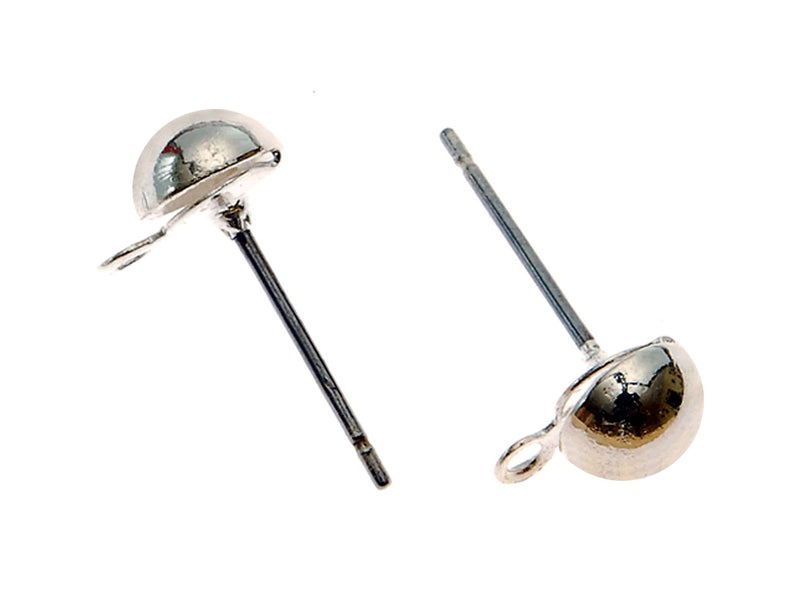 2 pcs Stud Earring Findings with Loop, Silver Plated