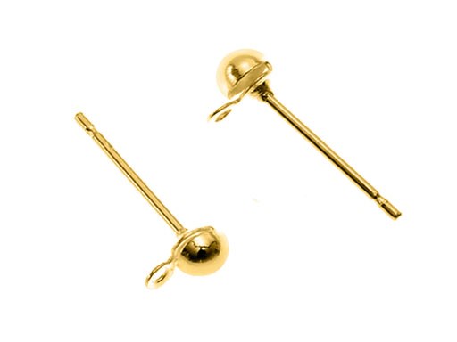 2 pcs Stud Earring Findings with Loop, Gold Plated
