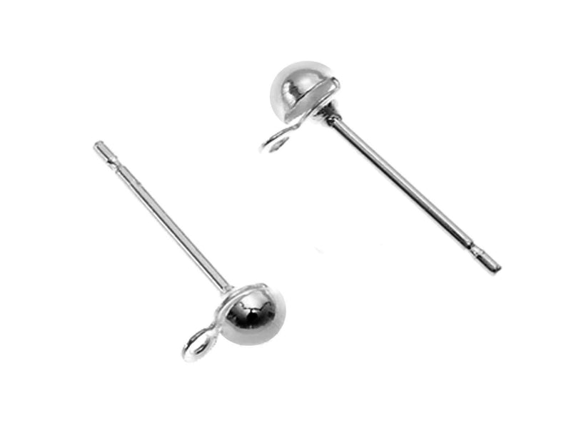 2 pcs Stud Earring Findings with Loop, Platinum Plated