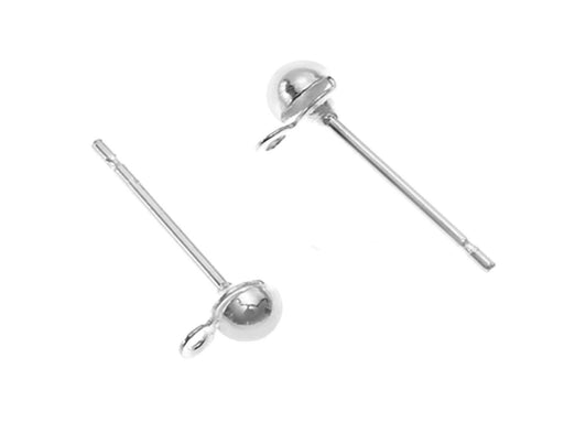 2 pcs Stud Earring Findings with Loop, Silver Plated
