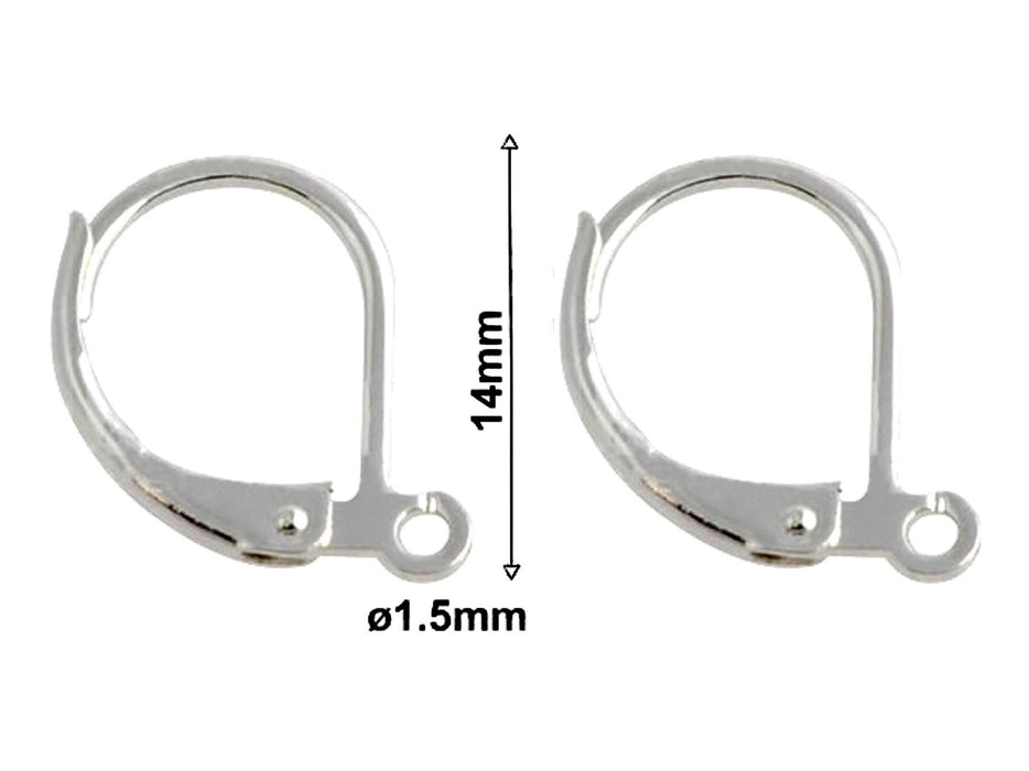 2 pcs Leverback Earwires with Loop, Silver Plated