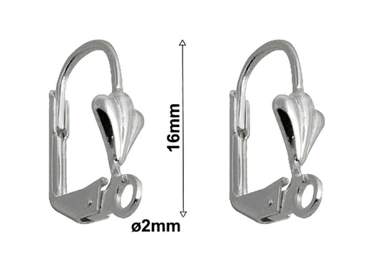 2 pcs Leverback Earwires Shell with Loop, Rhodium Plated