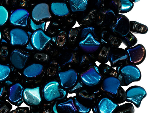 Ginko Beads 7.5x7.5x3.4 mm, 2 Holes, Jet Full Azuro, Czech Glass