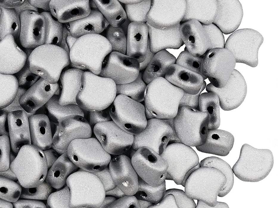 Ginko Beads 7.5x7.5x3.4 mm, 2 Holes, Jet Labrador Full Matte, Czech Glass