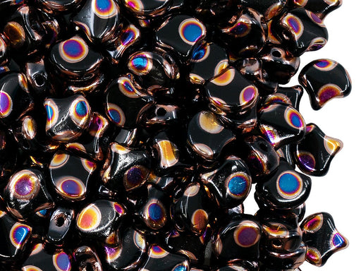 Ginko Beads 7.5x7.5x3.4 mm, 2 Holes, Jet Full Sliperit Dots, Czech Glass