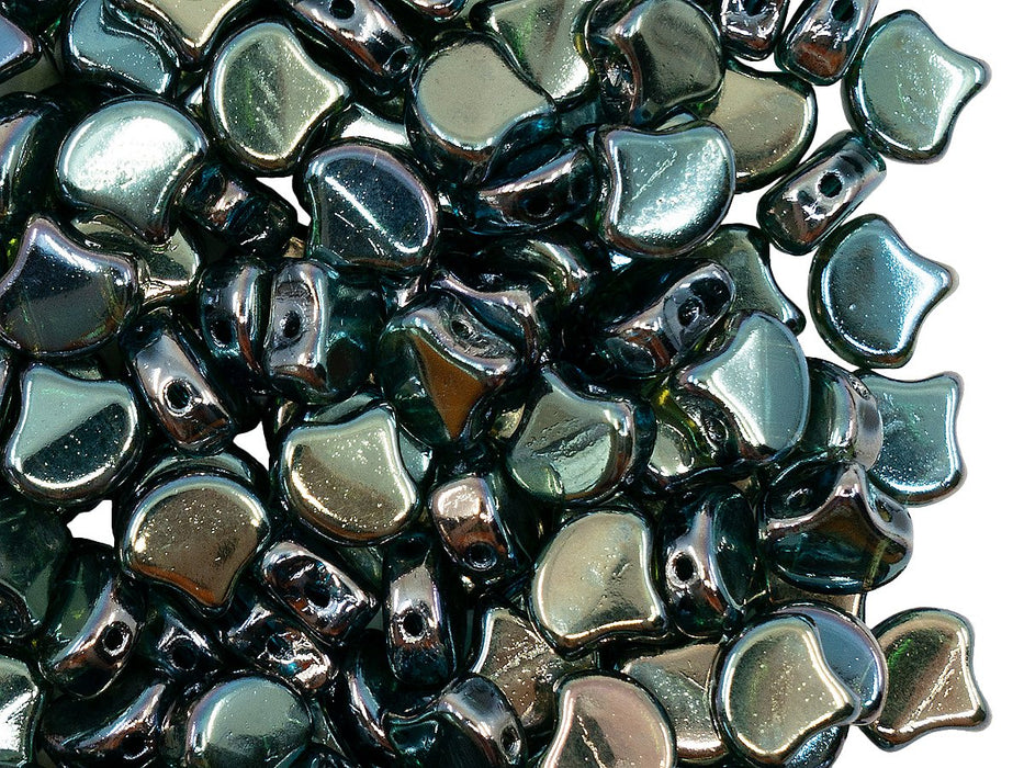 Ginko Beads 7.5x7.5x3.4 mm, 2 Holes, Aqua Full Sliperit, Czech Glass