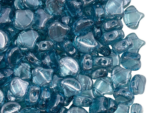 Ginko Beads 7.5x7.5x3.4 mm, 2 Holes, Crystal Blue Luster, Czech Glass