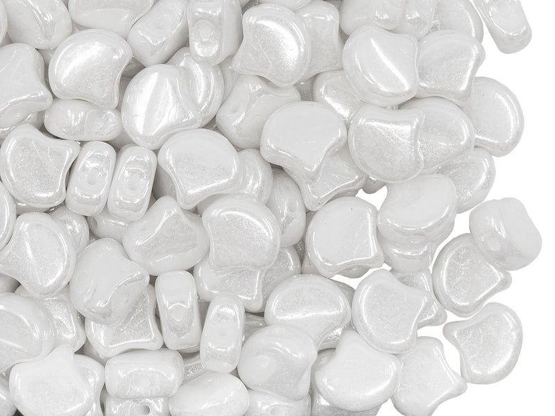 Ginko Beads 7.5x7.5x3.4 mm, 2 Holes, Chalk White Luster, Czech Glass