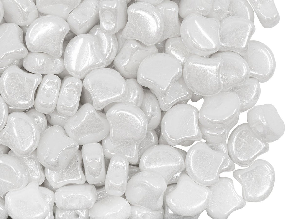 Ginko Beads 7.5x7.5x3.4 mm, 2 Holes, Chalk White Luster, Czech Glass