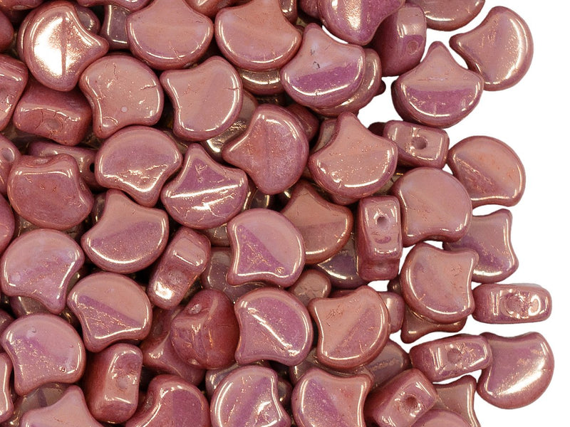 Ginko Beads 7.5x7.5x3.4 mm, 2 Holes, Chalk Red Luster, Czech Glass