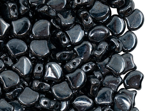 Ginko Beads 7.5x7.5x3.4 mm, 2 Holes, Jet Hematite, Czech Glass