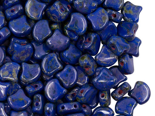 Ginko Beads 7.5x7.5x3.4 mm, 2 Holes, Opaque Blue Travertine, Czech Glass